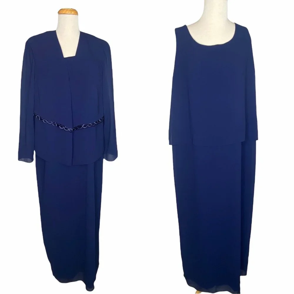 VNTG Ursula of Switzerland Blue Chiffon Dress & Jacket Set Mother of the Bride - Picture 4 of 16